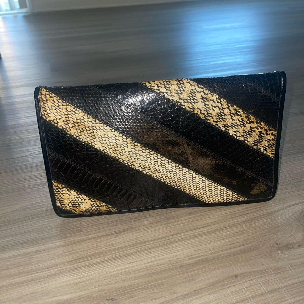 Vintage Black and Tan Snakeskin Clutch
